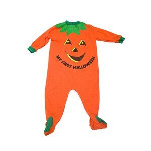 Vintage 90s My First Halloween Pumpkin Footed One Piece 12M